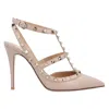 Valentino Rockstud Pointed Toe Caged Pumps In Neutral