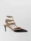 Valentino Rockstud Pointed Toe Multi-strap Pumps In Black