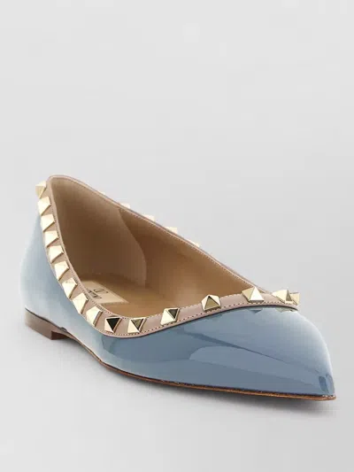 Valentino Garavani Rockstud Pointed Toe Patent Ballerina Shoes In Animal Print