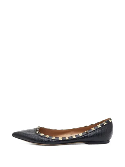 Pre-owned Valentino Garavani Rockstud Pointed-toe Ballet Flats In Black