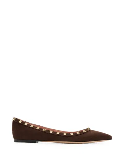 Valentino Garavani Rockstud Pointed-toe Ballet Flats In Brown