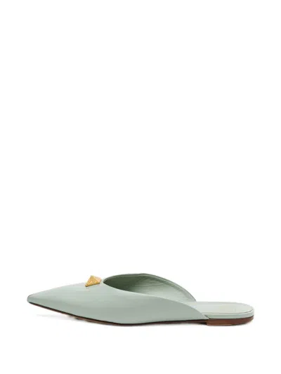 Pre-owned Valentino Garavani Rockstud Pointed-toe Mules In Green
