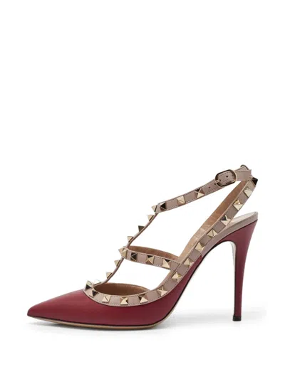 Pre-owned Valentino Garavani Rockstud Pointed-toe Pumps In Red