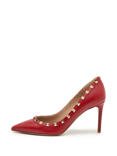 Pre-owned Valentino Garavani Rockstud Pointed-toe Pumps In Red