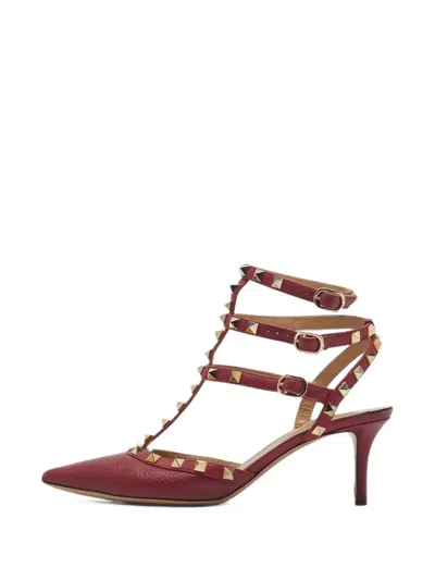 Pre-owned Valentino Garavani Rockstud Pointed-toe Pumps In Red