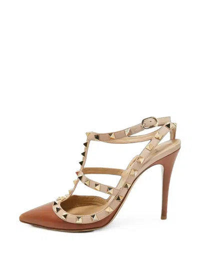 Pre-owned Valentino Garavani Rockstud Pointed-toe Sandals In Brown