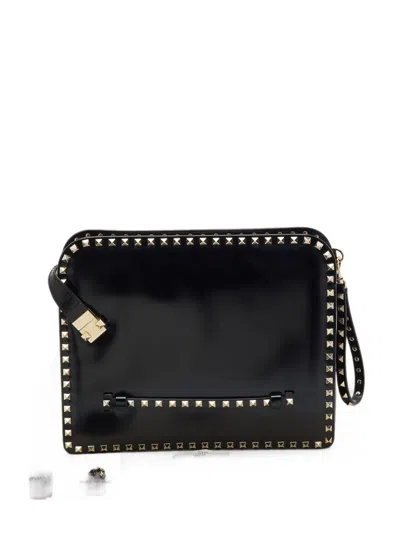 Pre-owned Valentino Garavani Rockstud Pouch Clutch Bag In Black