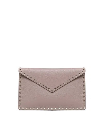 Valentino Garavani Rockstud Pouch In Grained Calfskin In Gray