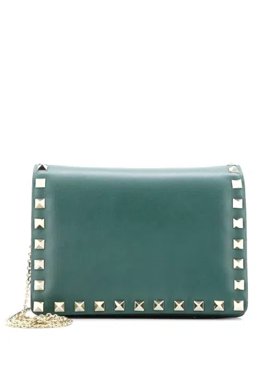 Pre-owned Valentino Garavani Rockstud Pouch Leather Mini Crossbody Bag In Green