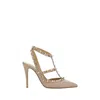 Valentino Rockstud Pointed Toe Caged Pumps In Neutral