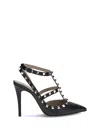Valentino Studded Strappy Leather Pumps In Black