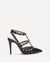 Valentino Studded Strappy Leather Pumps In Black