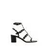 Valentino Leather Rockstud Block Heel Sandals In Black