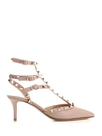 Valentino Garavani Rockstud Patent Leather Slingback Pumps In Neutral