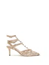 Valentino Rockstud 65 Lace And Suede Pumps In Brown