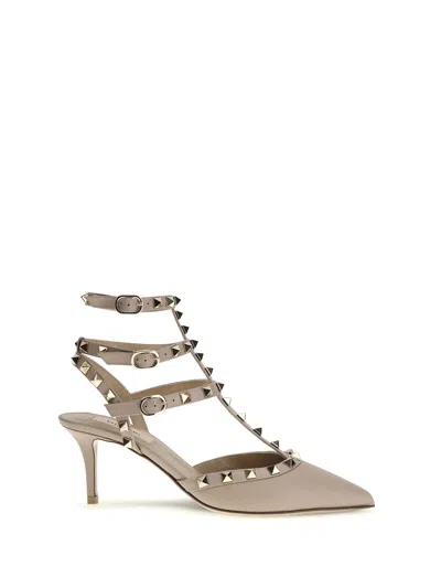 Valentino Garavani Gray Calf Leather Bos Taurus Pumps In Brown