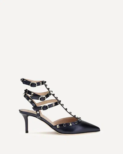 Valentino Garavani Rockstud Pumps In Laminated Leather In Blue
