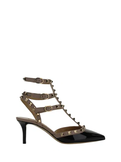 Valentino Garavani Valentino Rockstud Caged 65 Patent Ankle Strap Pump In Animal Print