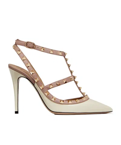 Valentino Garavani Patent Rockstud Caged Pump 100mm In Beige