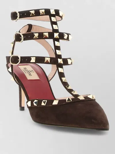Valentino Garavani Rockstud Pumps Open Back Pointed Toe In Brown