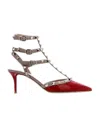 Valentino Rockstud Caged 65 Patent Ankle Strap Pump In Pink