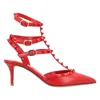 Valentino 65mm Rockstud-embellished Ankle-strap Sandals In Red