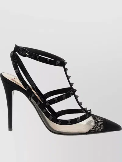 Valentino Garavani Rockstud Pumps With Mesh And Lace Accents In Black