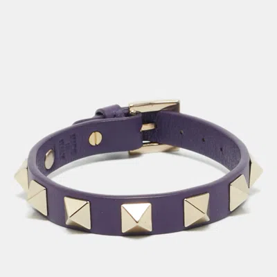 Pre-owned Valentino Garavani Rockstud Purple Leather Gold Tone Bracelet