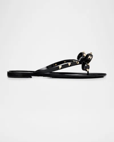 Valentino Garavani Rockstud Pvc Flat Thong Sandals In Black