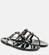Valentino Rockstud T-strap Flat Slide Sandals In Black
