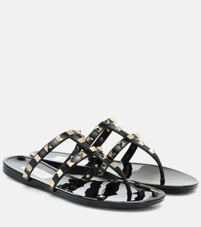 Valentino Garavani Rockstud Flat Thong Sandals In Black
