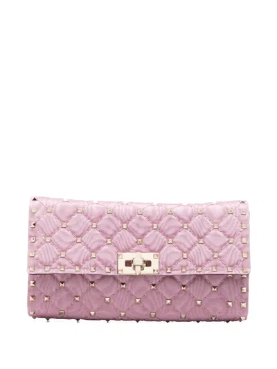 Valentino Garavani Quilted Cardholder Flap Chain Strap Studs In Pink