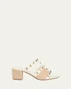 Valentino Rockstud Raffia Block-heel Slide Sandals In Fondant