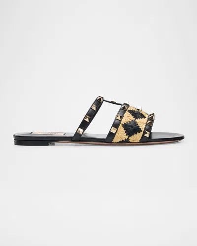 Valentino Garavani Women's Rockstud Slide In Black+natural+black