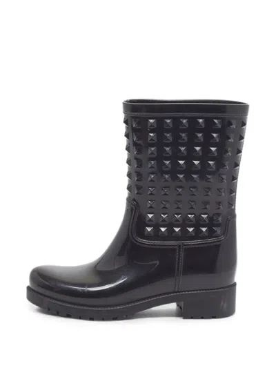 Pre-owned Valentino Garavani Rockstud Rain Boots In Black