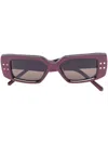 Valentino Rockstud Rectangle Frame Sunglasses In Red