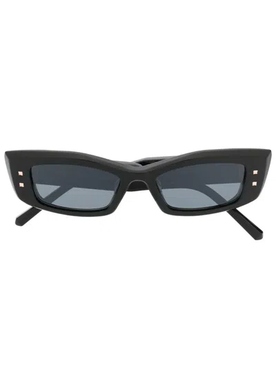 Valentino Rockstud Rectangle-frame Sunglasses In Schwarz