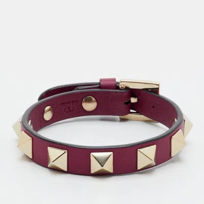 Pre-owned Valentino Garavani Rockstud Red Leather Gold Tone Bracelet