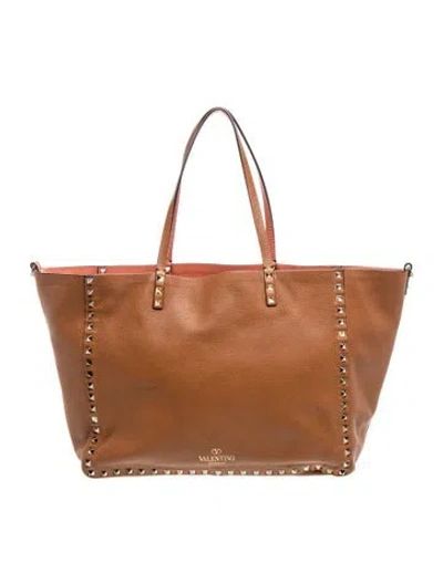 Pre-owned Valentino Garavani Rockstud Reversible Tote Medium In Brown