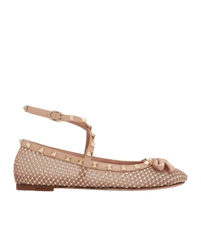 Valentino Garavani Rockstud Mesh Ballerina With Crystals In Gold