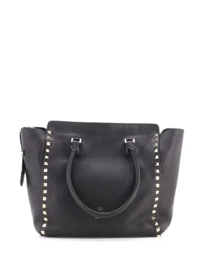 Pre-owned Valentino Garavani Rockstud Rigid Leather Medium Tote Bag In Black