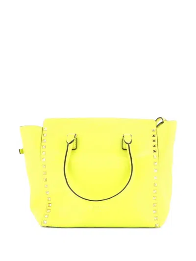 Pre-owned Valentino Garavani Rockstud Rigid Leather Medium Tote Bag In Yellow
