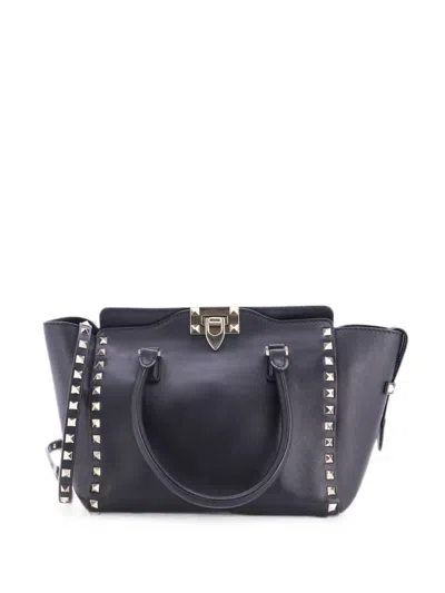 Pre-owned Valentino Garavani Rockstud Rigid Leather Small Tote Bag In Black