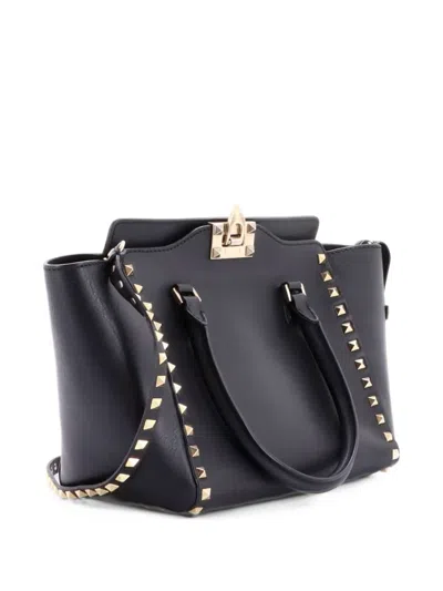 Pre-owned Valentino Garavani Rockstud Rigid Leather Small Tote Bag In Black