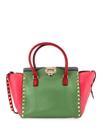 Pre-owned Valentino Garavani Rockstud Rigid Leather Small Tote Bag In Pink