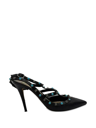 Pre-owned Valentino Garavani Rockstud Rolling Pumps In Black