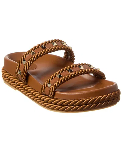 Valentino Garavani Rockstud Rope & Leather Espadrille In Brown