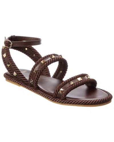 Valentino Garavani Rockstud Rope & Leather Sandal In Brown