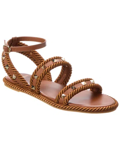 Valentino Garavani Caramel Fabric Rockstud Sandals In Brown