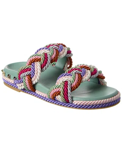 Valentino Garavani Valentino Rockstud Rope & Leather Sandal In Multi